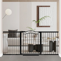 Fairy Baby gate at wide stair opening shows a secure barrier for toddlers.