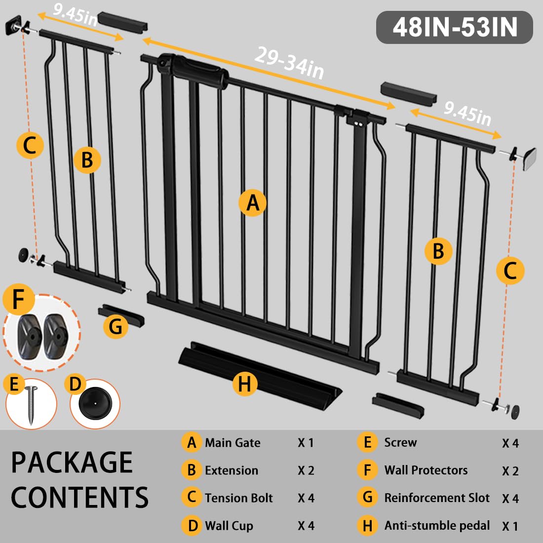 Fairy Baby walk-through gate with 19.6 inch door for hands-free transitions.