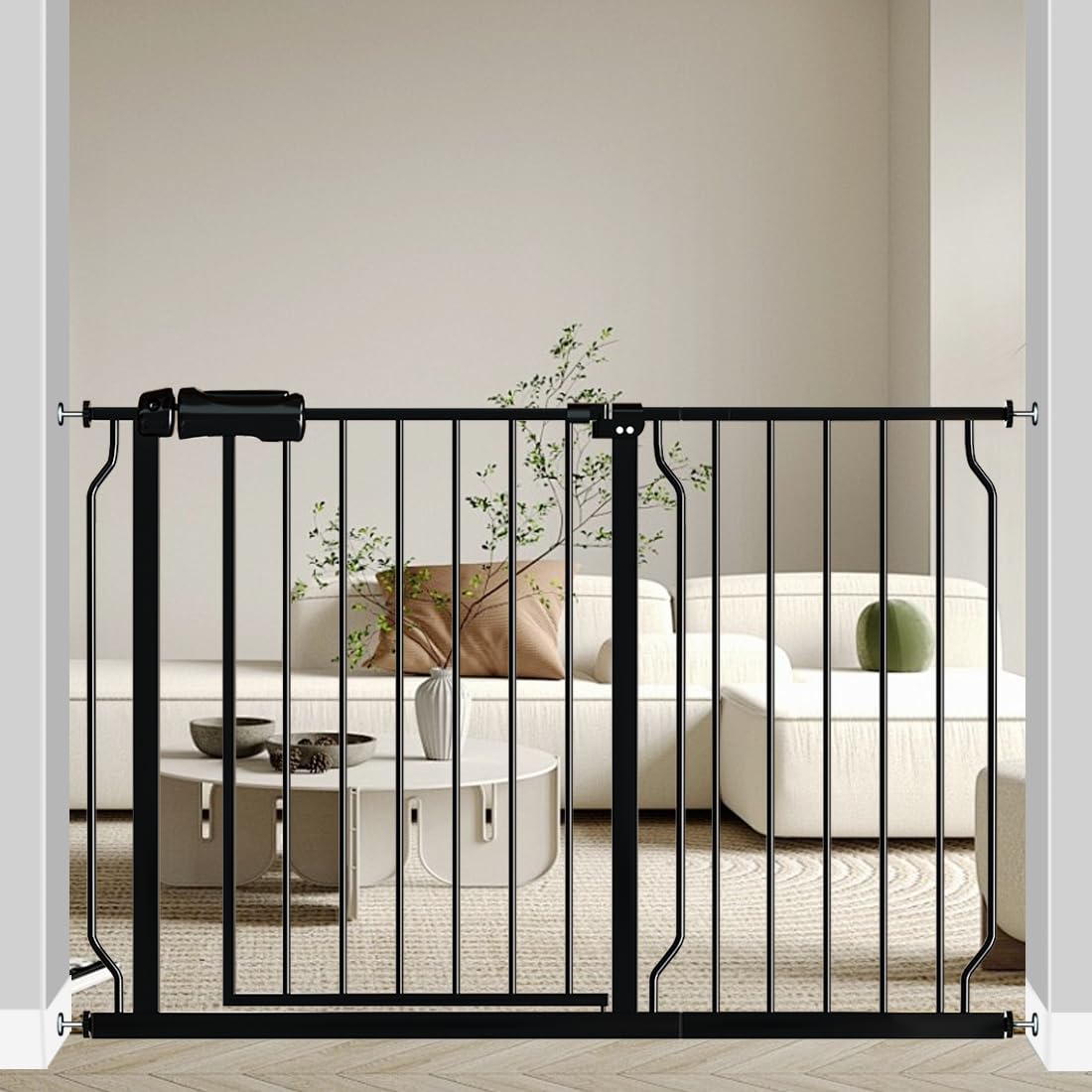 Fairy Baby walk-through gate wide opening shows adjustable fit for 43.5-48 inches
