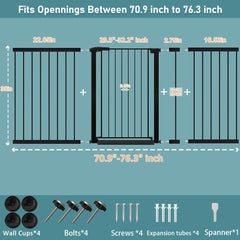 Fairy Baby wide adjustable width 70-76 inch gate fits large openings securely.