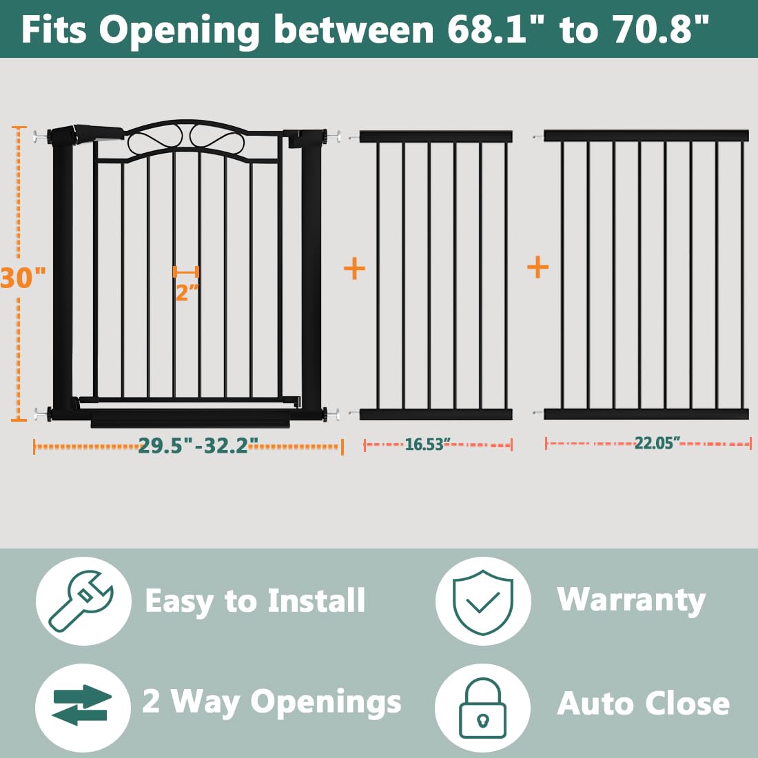 Fairy Baby gate in black panel open demonstrates easy walk-through accessibility
