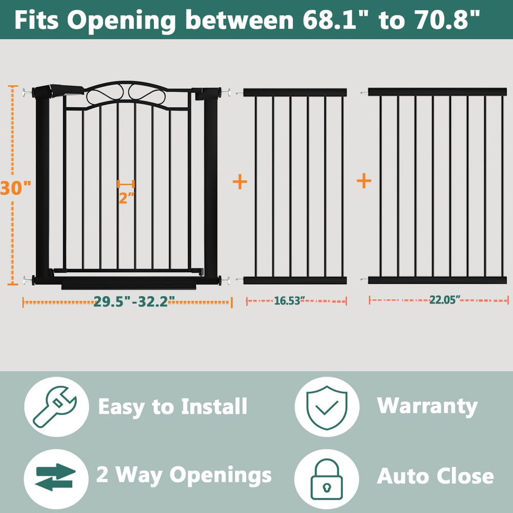 Fairy Baby gate in black panel open demonstrates easy walk-through accessibility