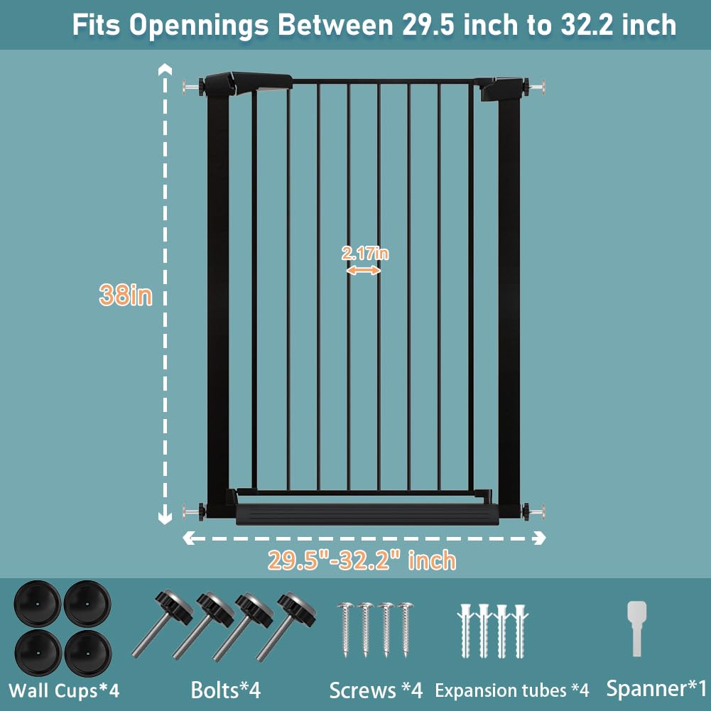 Fairy Baby adjustable width gate fits doorways from 29.5 to 32.2 inches.