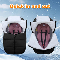 Fairy Baby winter car seat cover closeup fabric shows soft inner layer for cozy warmth.