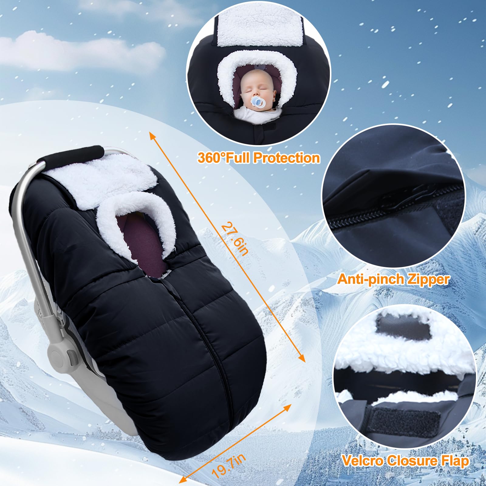 Fairy Baby winter car seat cover privacy coverage shields sun and onlookers.