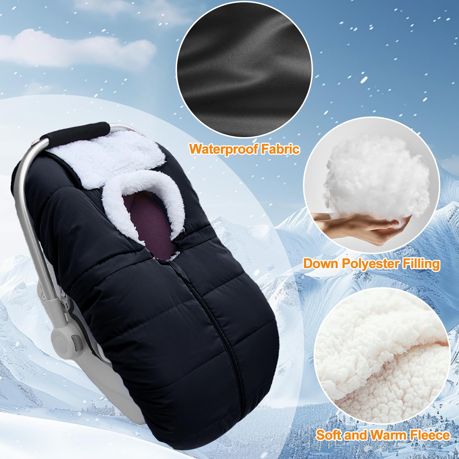 Fairy Baby winter car seat cover zipper openings for easy baby access.