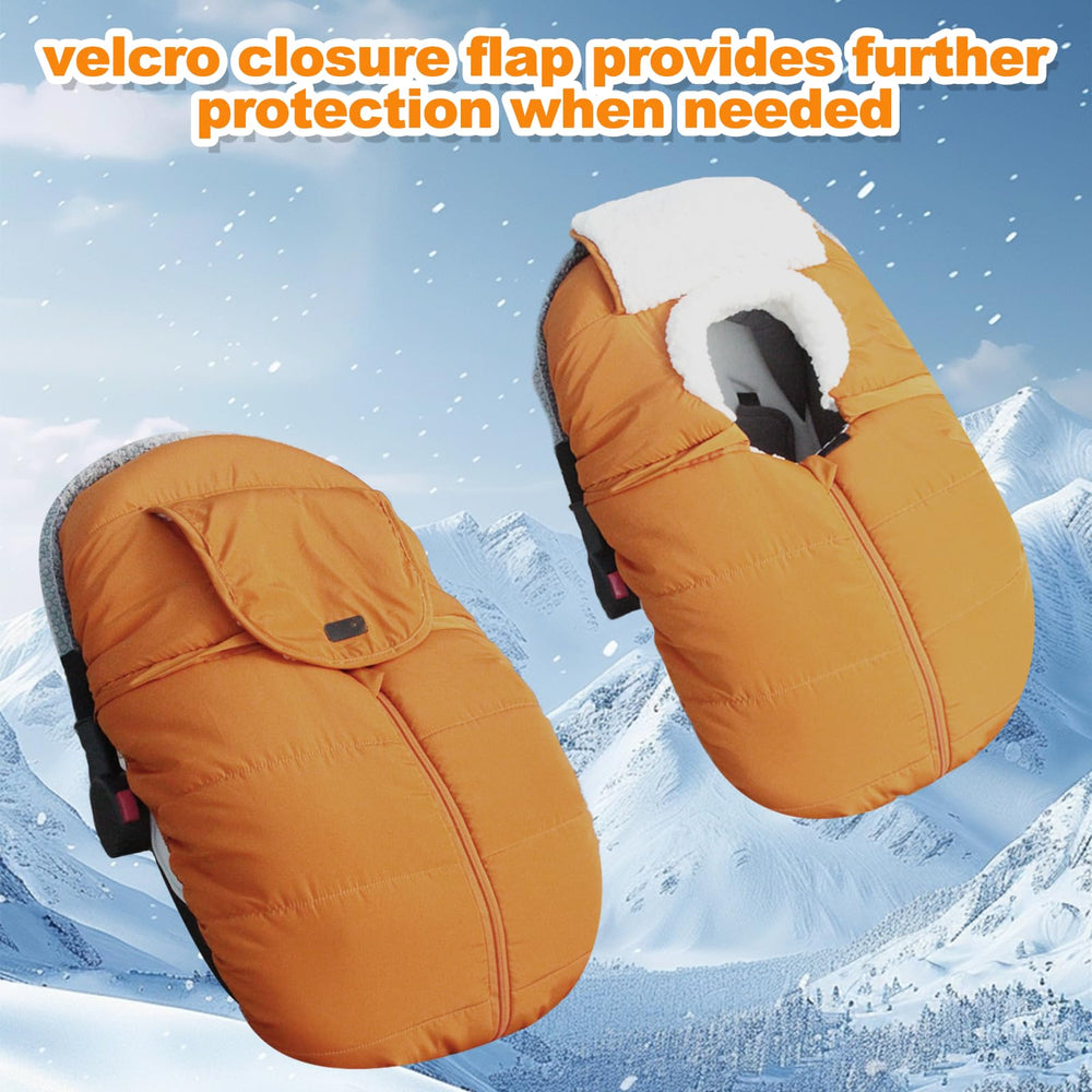 Fairy Baby winter car seat cover with soft inner lining for extra warmth and cuddly comfort.