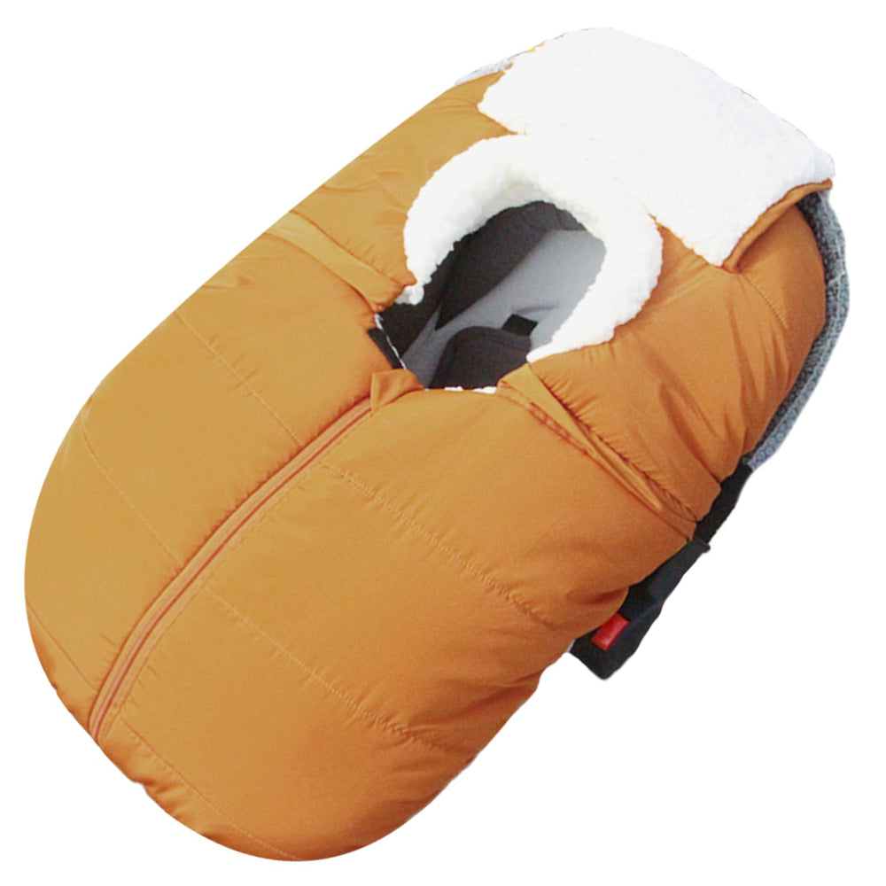 Fairy Baby winter car seat cover waterproof brown shields baby from wind and rain.