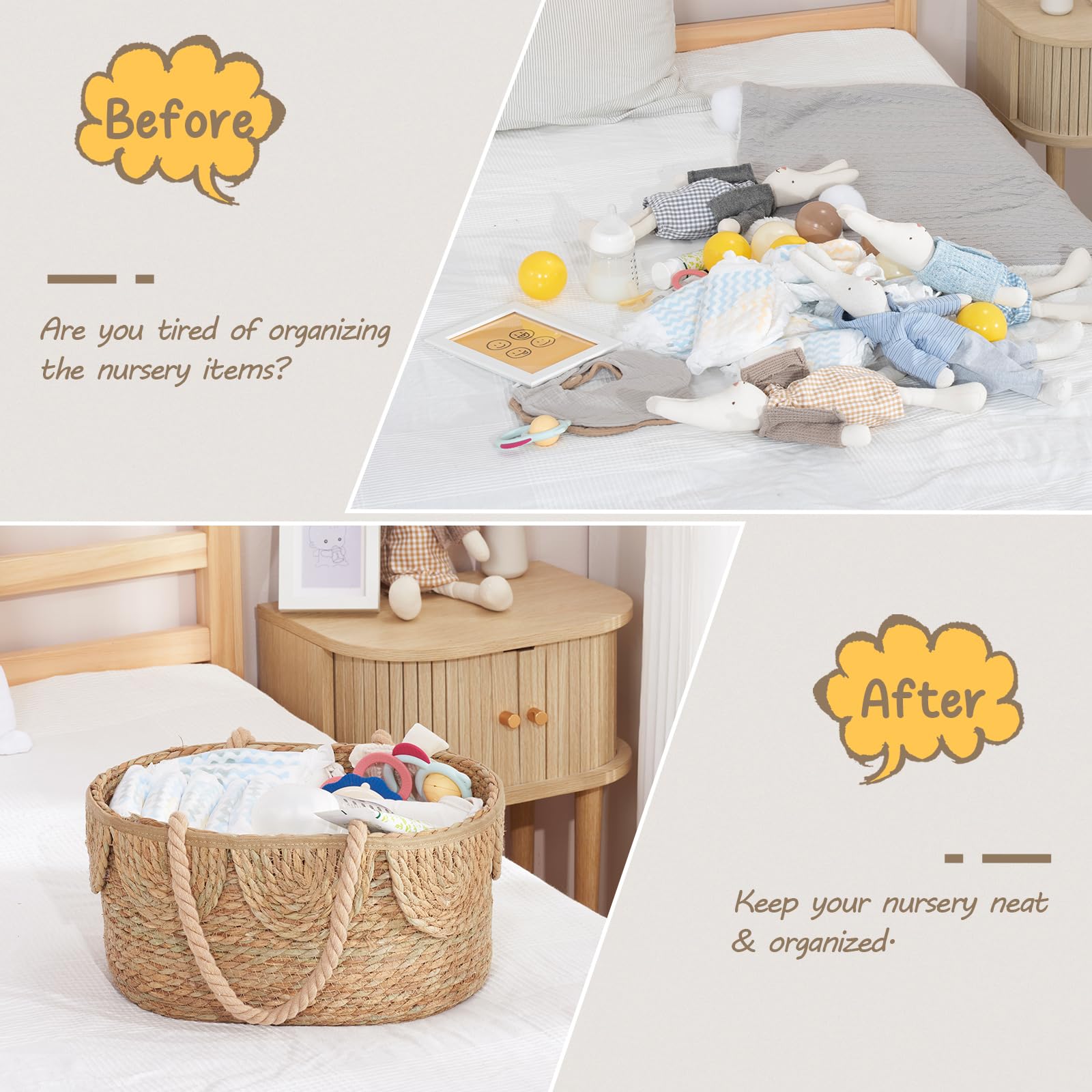 FairyHaus seagrass basket designed for daily nursery use