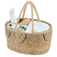 FairyHaus diaper caddy in natural seagrass for lightweight nursery organization