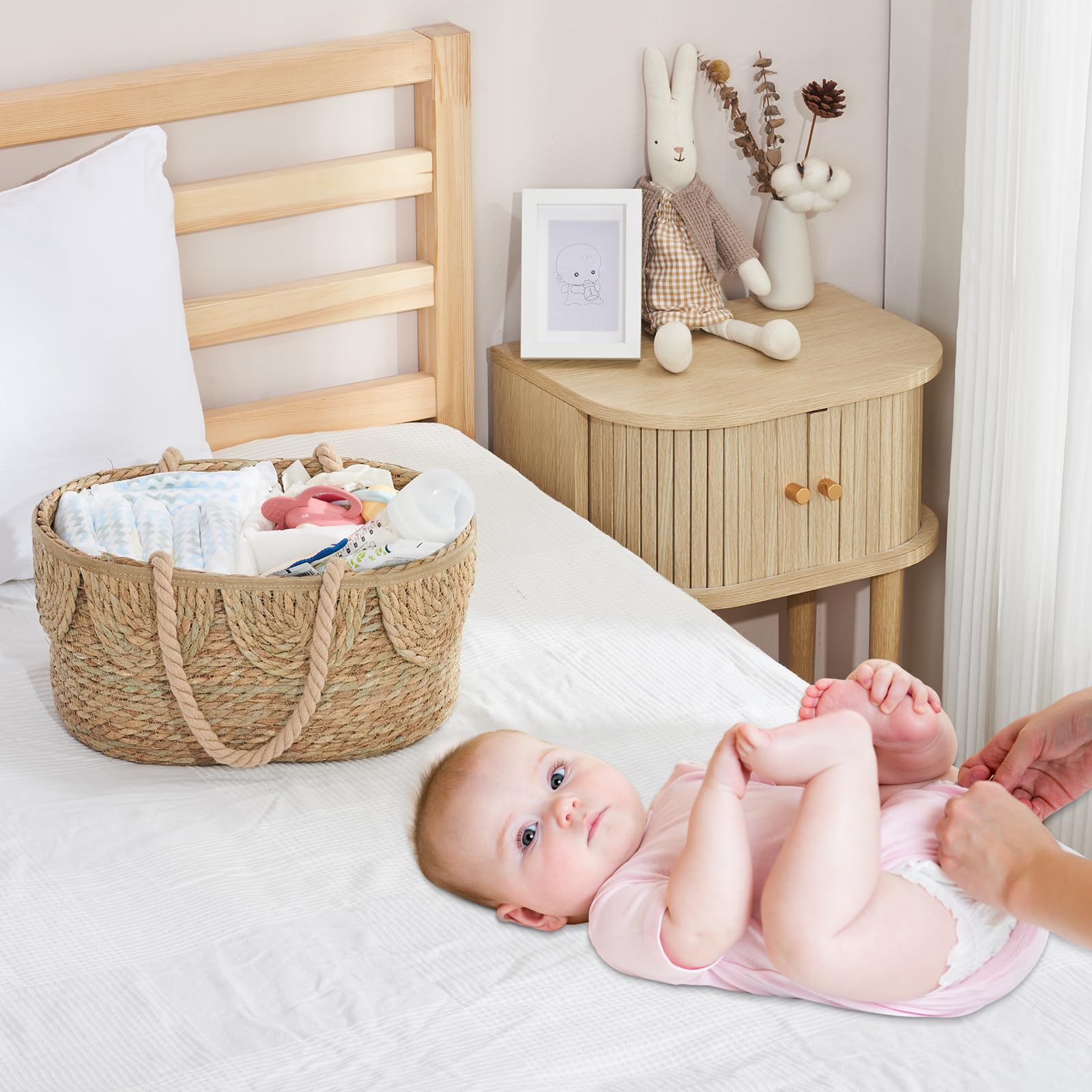 FairyHaus diaper caddy with rope handles for easy movement around the nursery