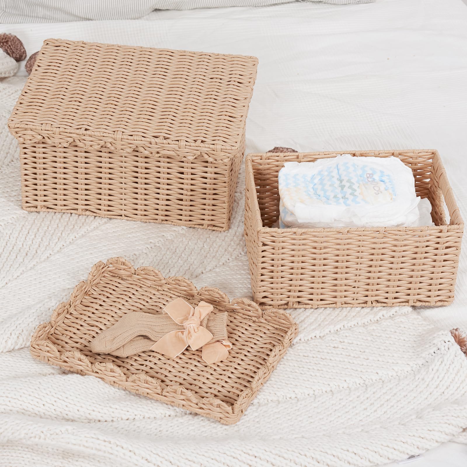 FairyHaus outdoor friendly basket displayed on patio with weather resistant material.