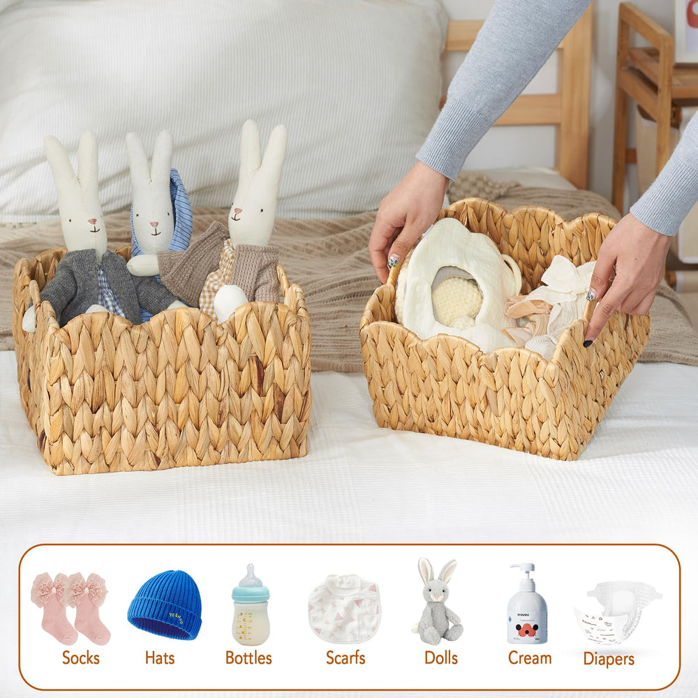 FairyHaus handcrafted artisan baskets offer unique character for shelves and countertops.