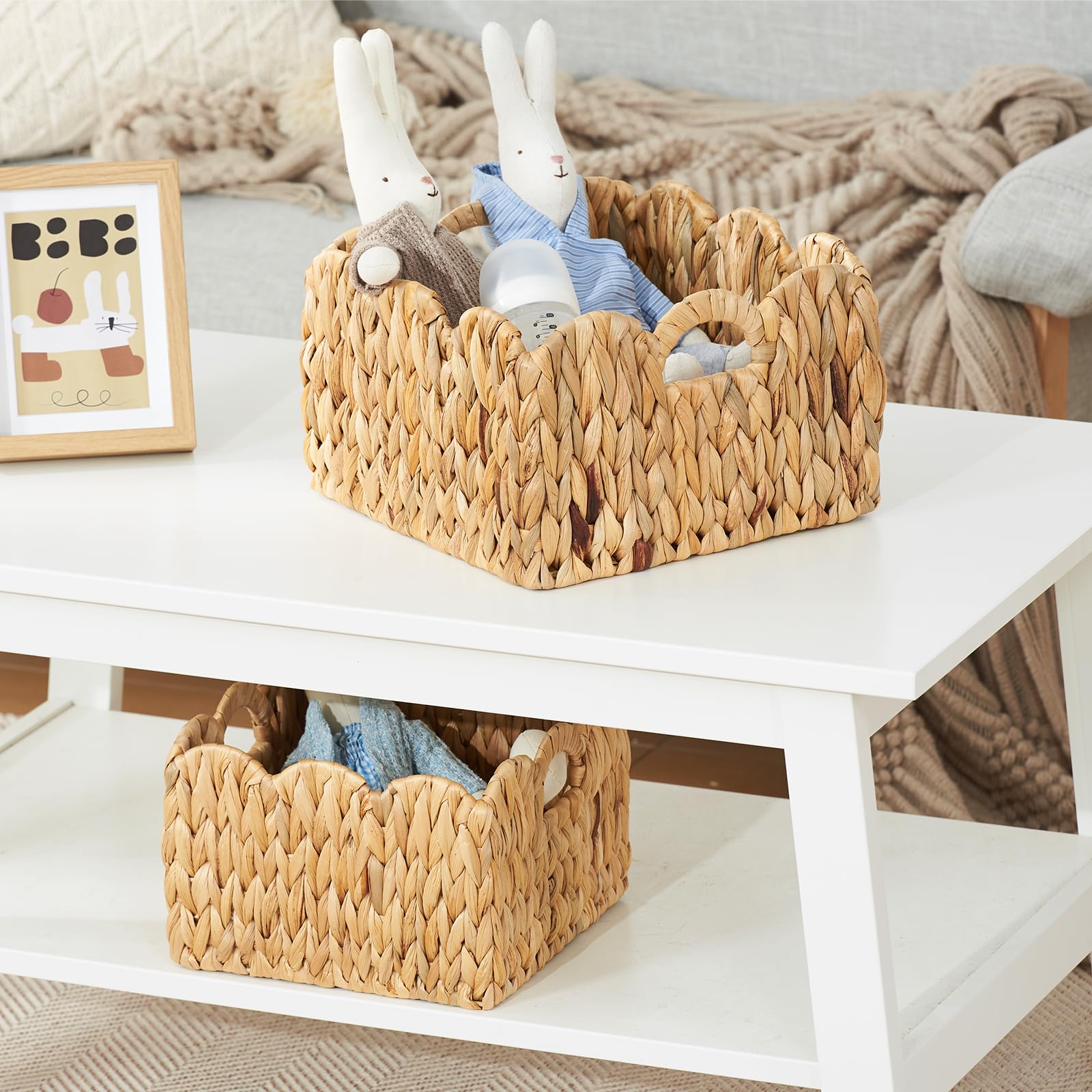 FairyHaus large 11x11x7 basket provides ample space for throws and magazines.