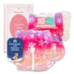 Fairywell Cherry Blossom diaper with wetness indicator signaling a change and comfort