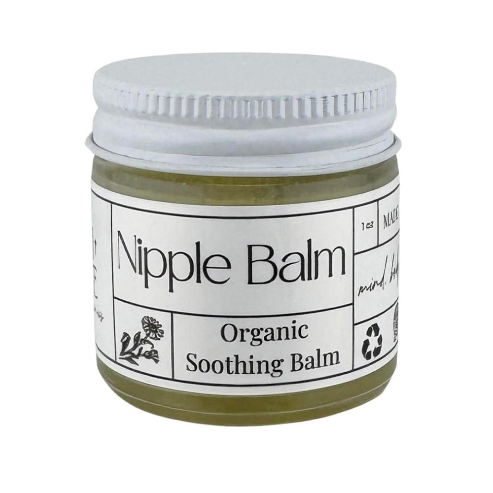 Faith and Grace Organics Nourish Nipple Balm jar closeup for nursing-ready moisture.