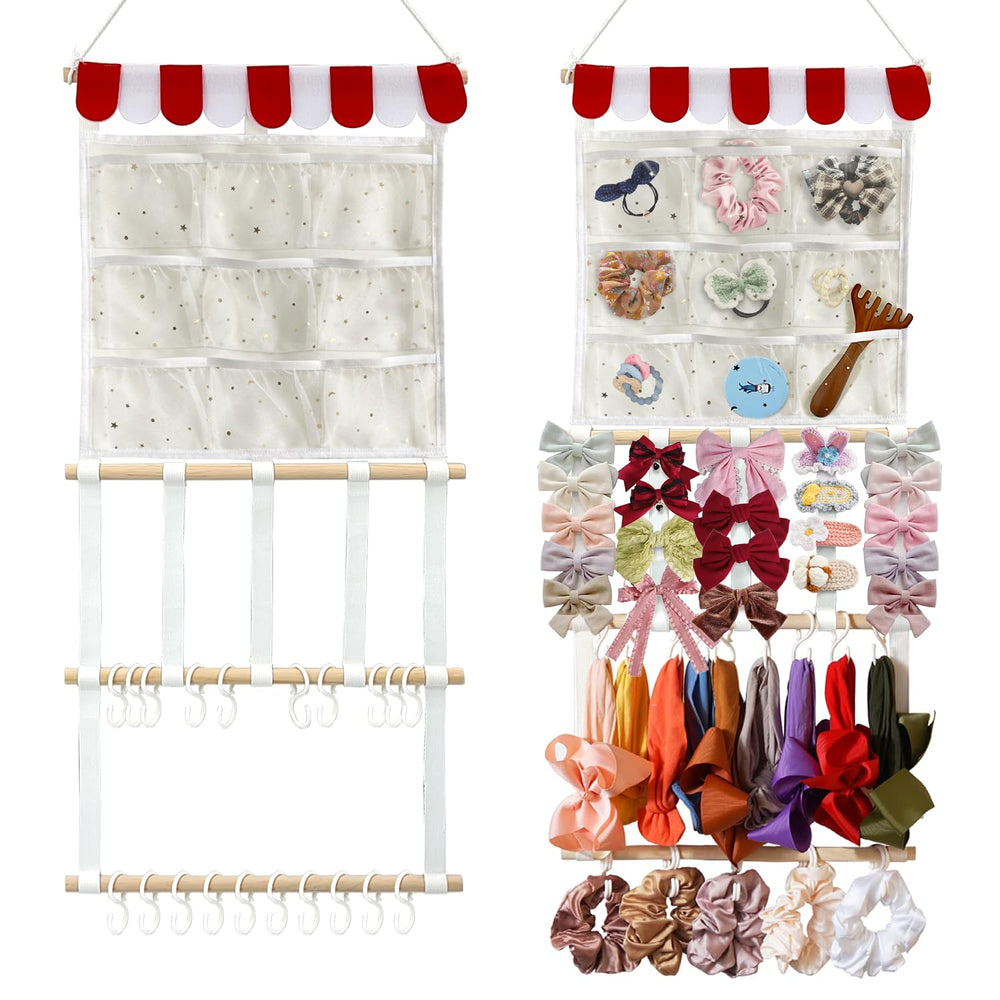 FALESHOS headband holder wall-mounted front view with 20 hooks and 9 pockets