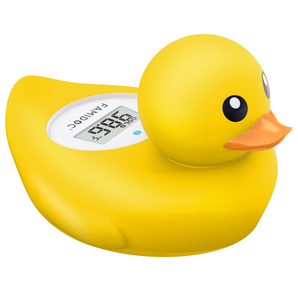 Famidoc baby bath thermometer duck on water shows safe bath temperature
