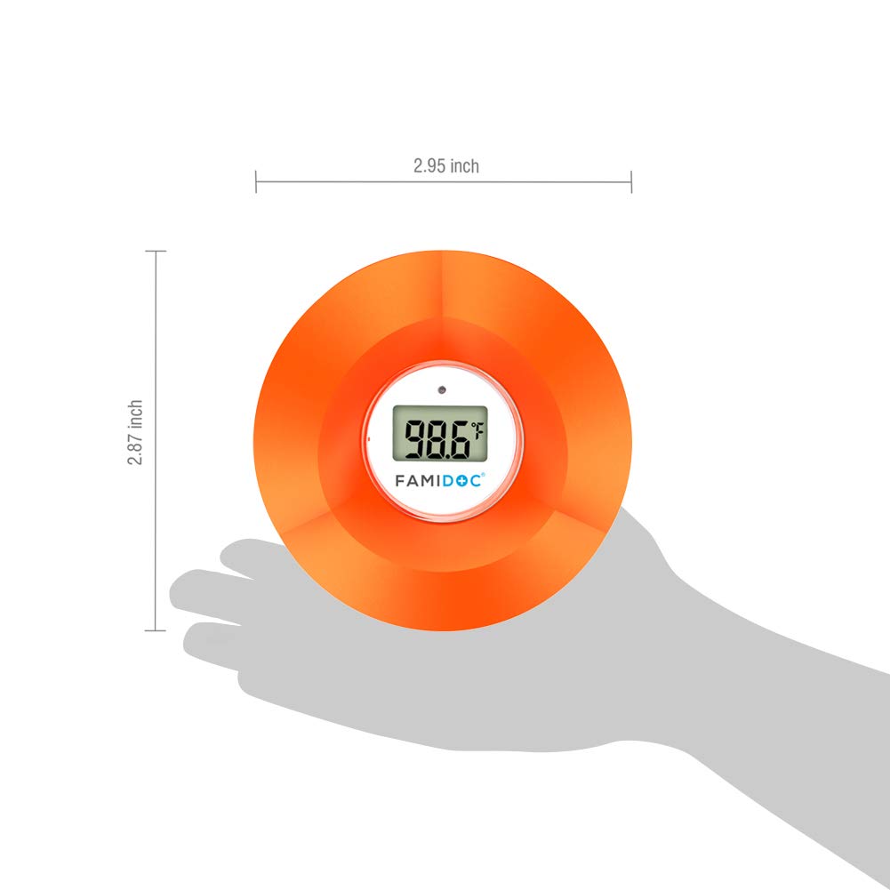Famidoc bath thermometer with flower design activates automatically when dropped into water.