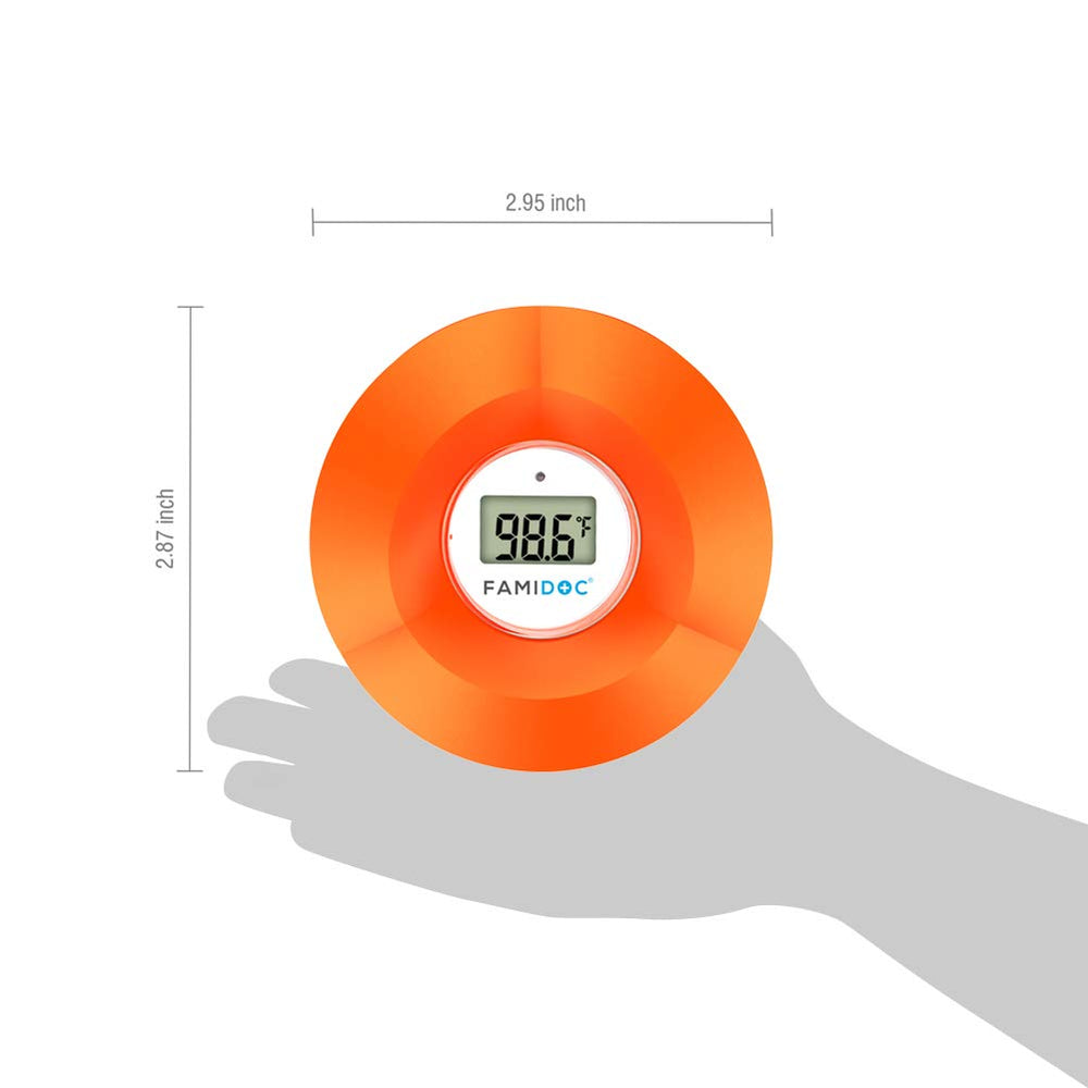 Famidoc bath thermometer with flower design activates automatically when dropped into water.