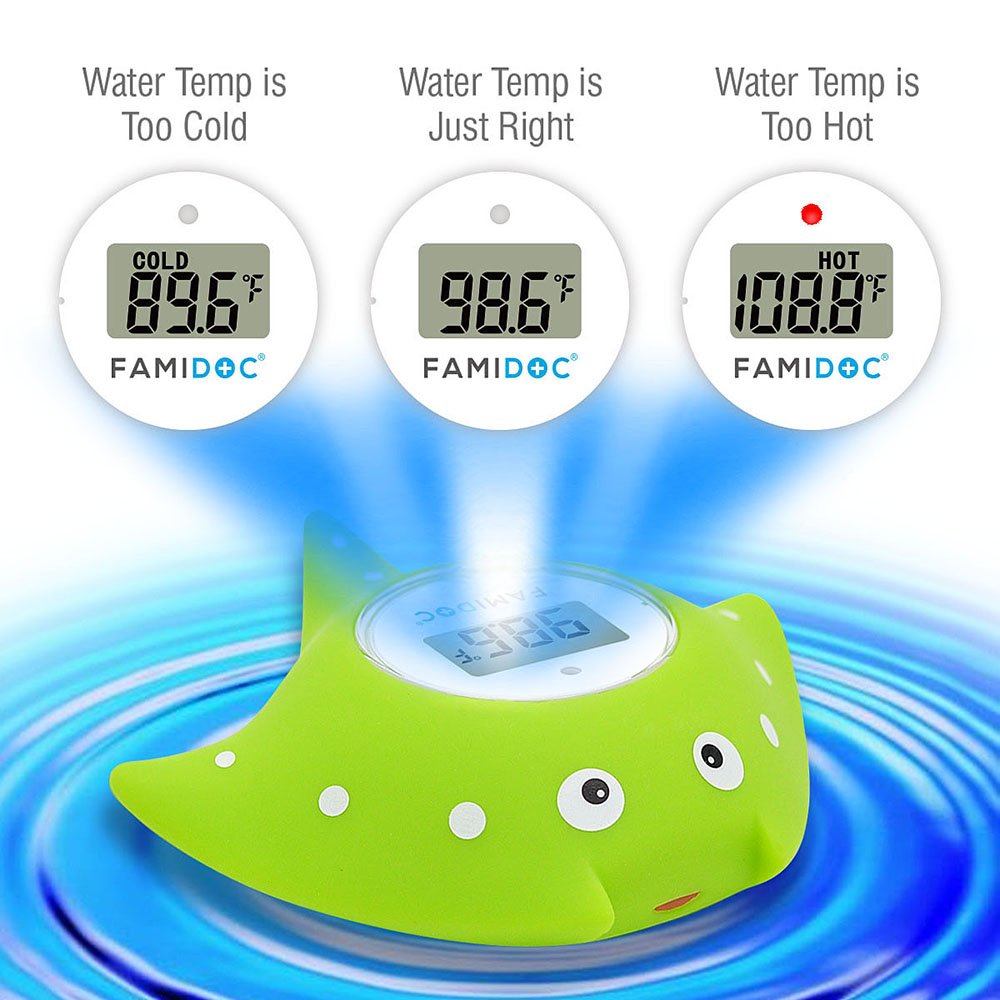 Famidoc FDTH-V0-22 hot-cold indicator LED signals temperature extremes during bath time.