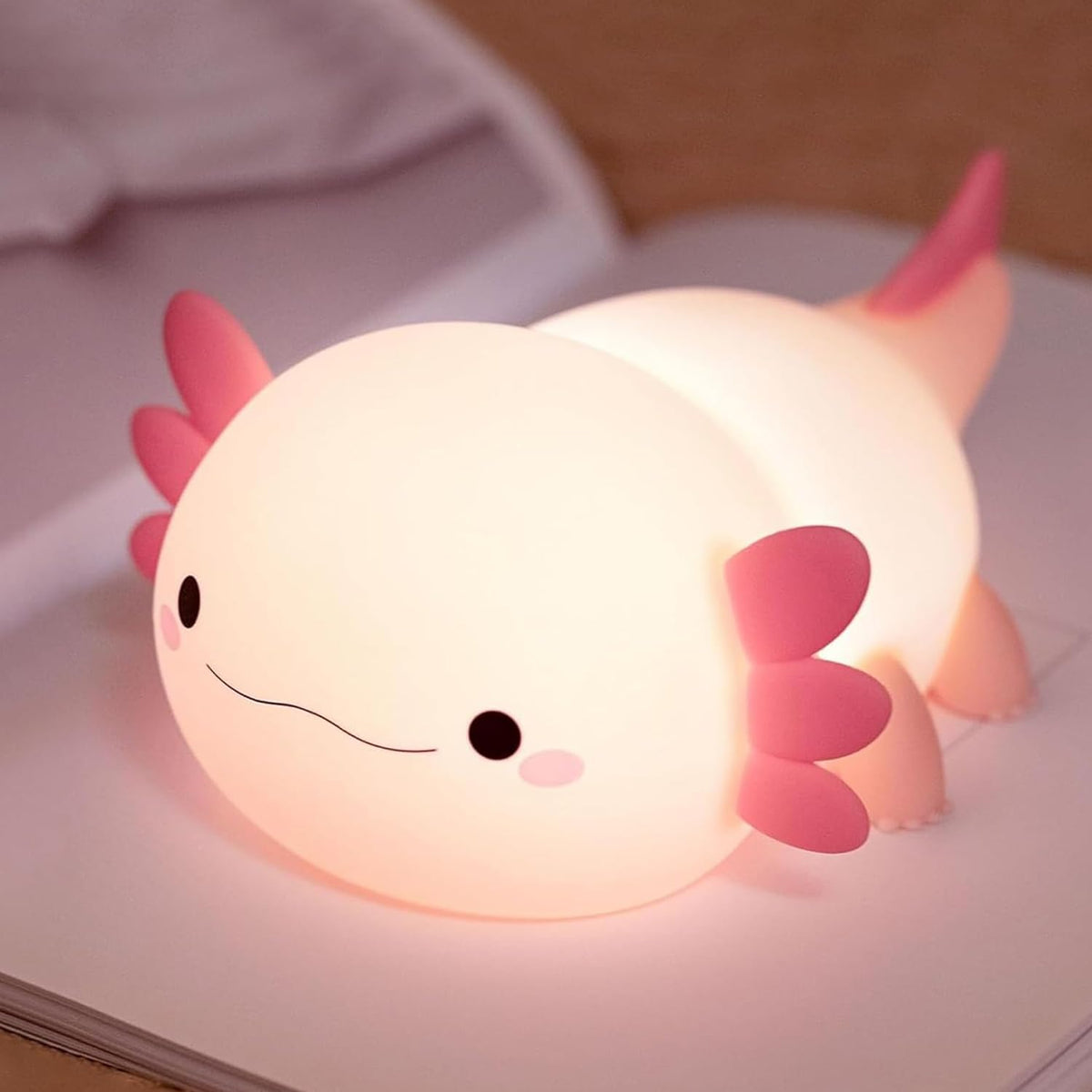 FAMIDUO Axolotl Lamp on bedside table with warm glow for night time