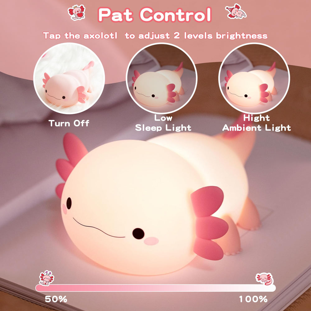 FAMIDUO Axolotl Lamp showing dimmed glow for cozy ambience