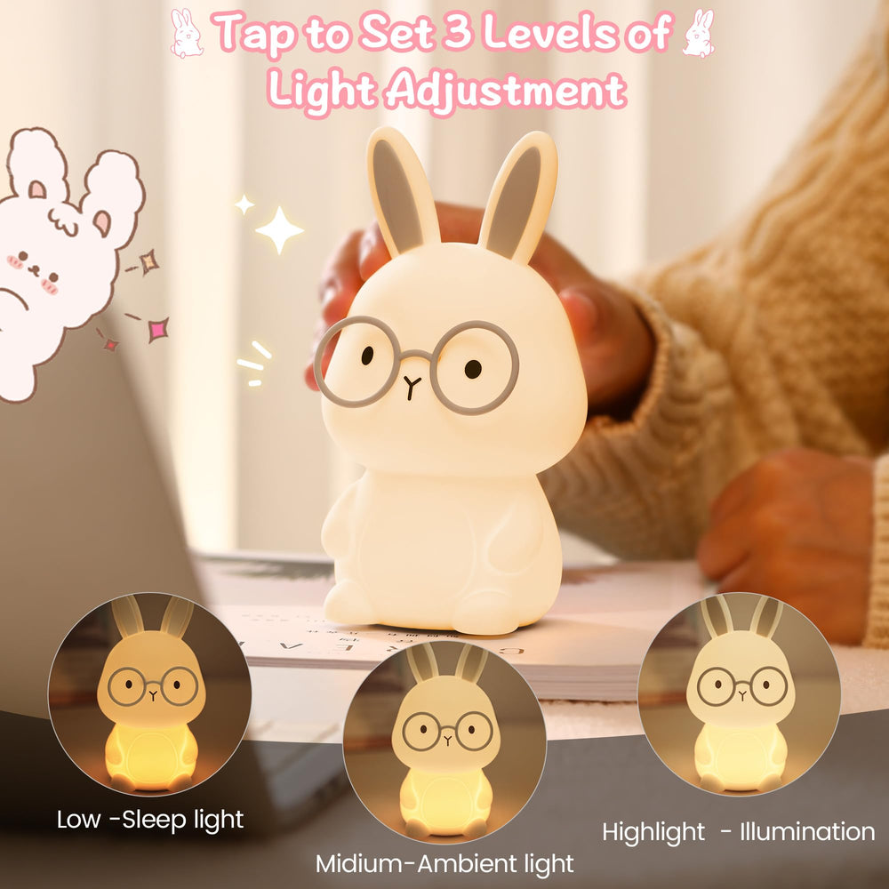 Famiduo silicone bunny night light demonstrates soft squishy texture for safe, playful use.