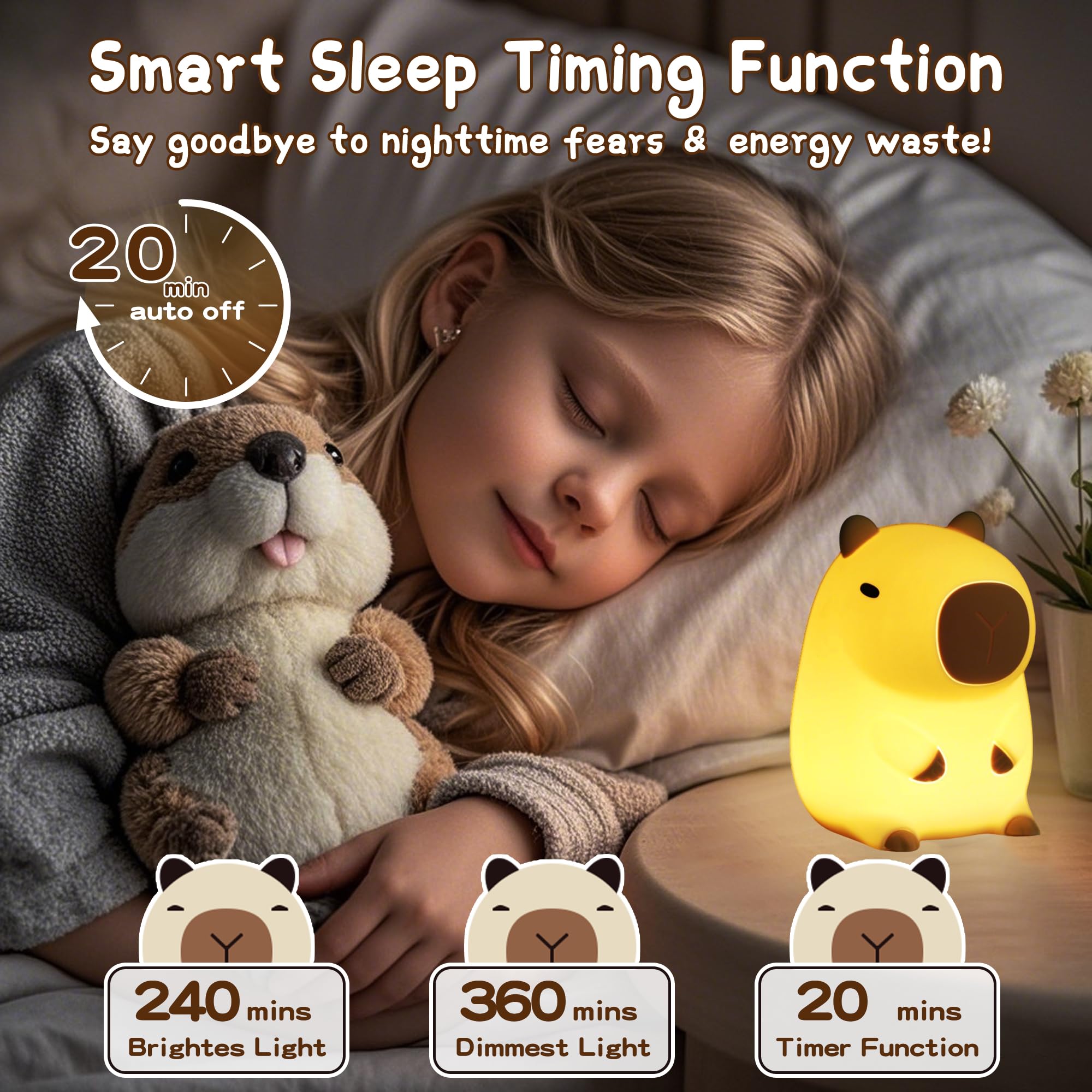 FAMIDUO Capybara night light bedside-friendly glow for reading and winding down