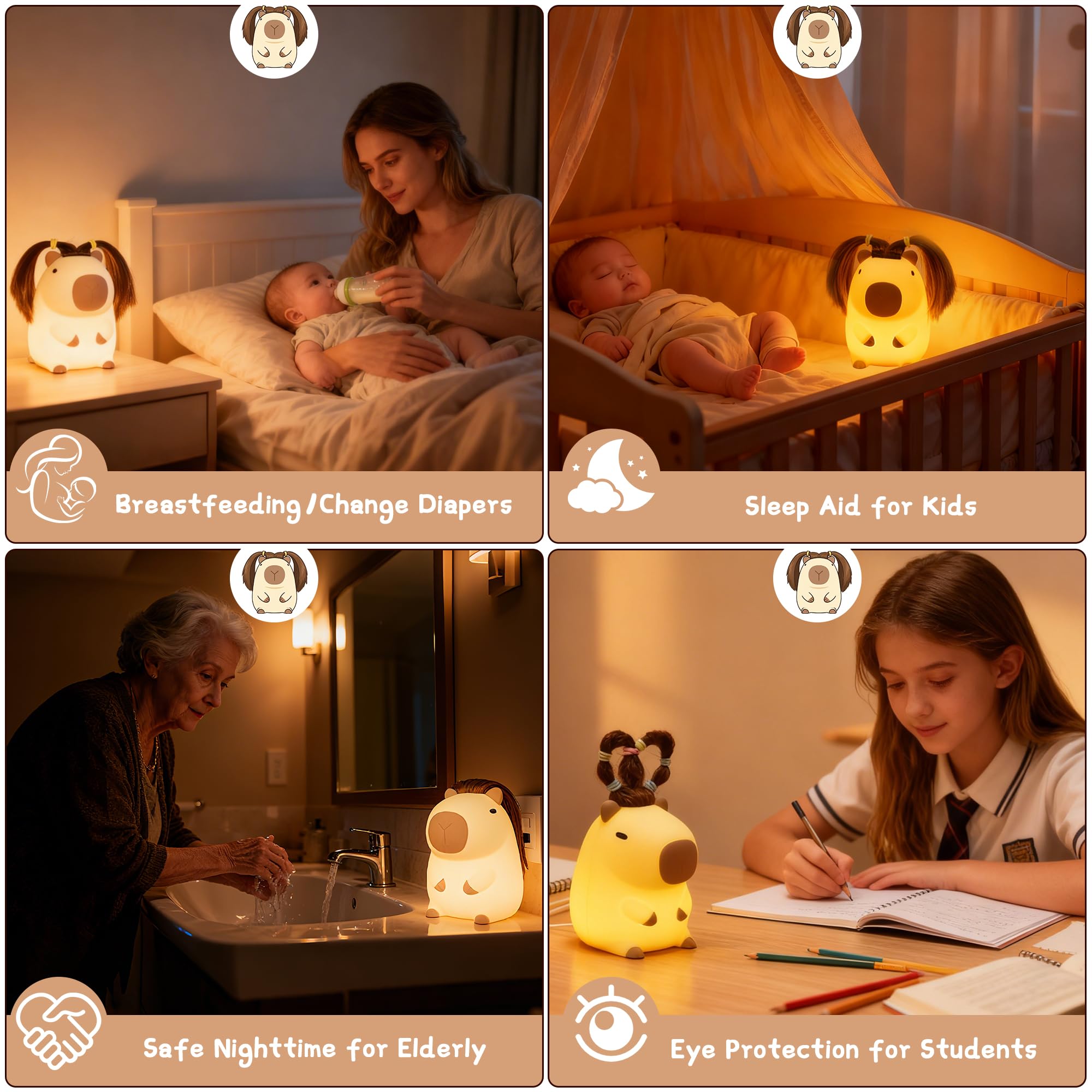 FAMIDUO capybara night light offers two brightness levels for mood lighting