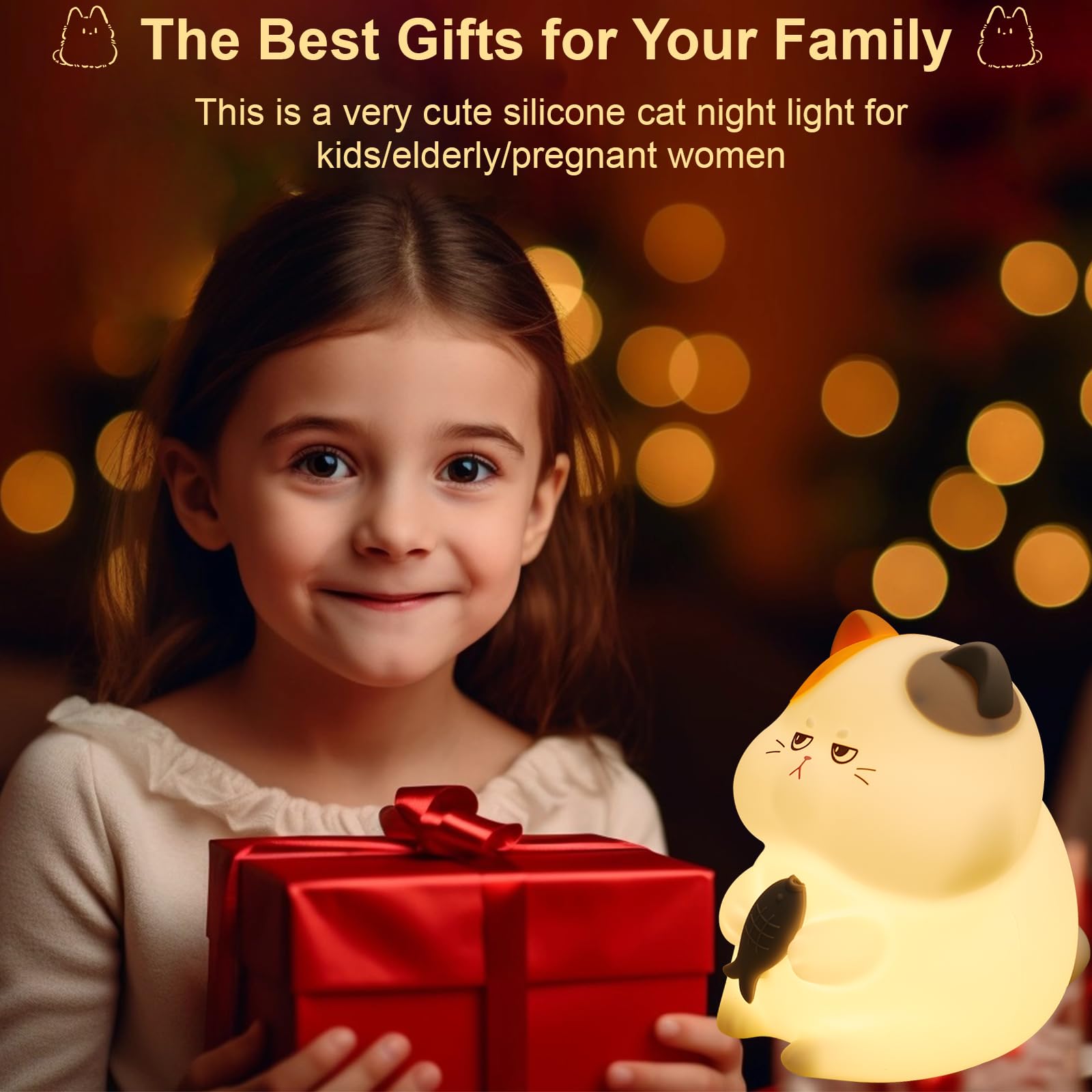 FAMIDUO Greedy Cat Night Light safe, non-toxic silicone for babies and kids.