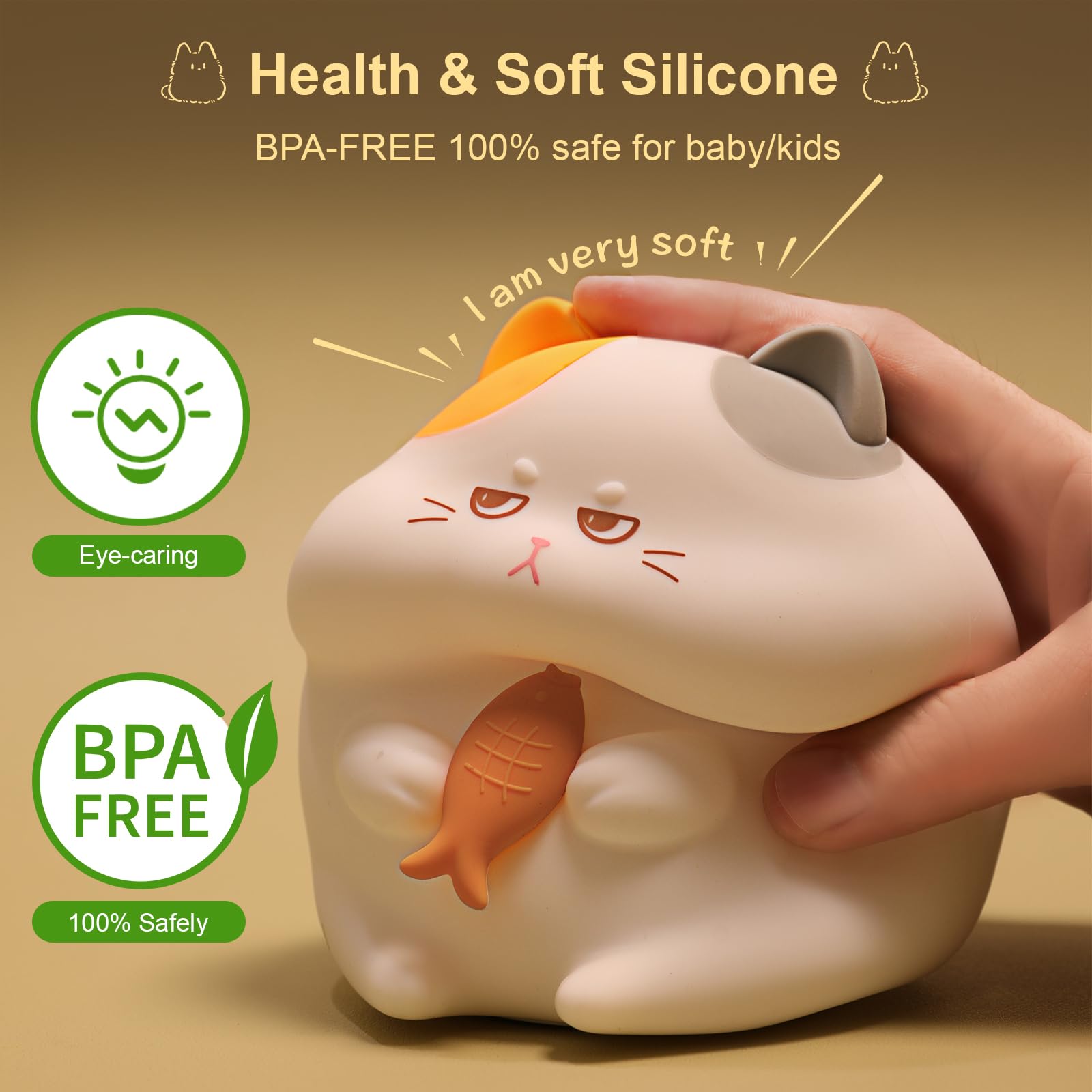 FAMIDUO Greedy Cat Night Light squishy silicone texture for stress-relief playtime.