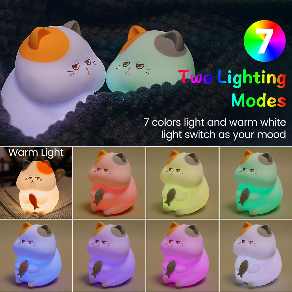 FAMIDUO Greedy Cat Night Light tap to color change for mood lighting.