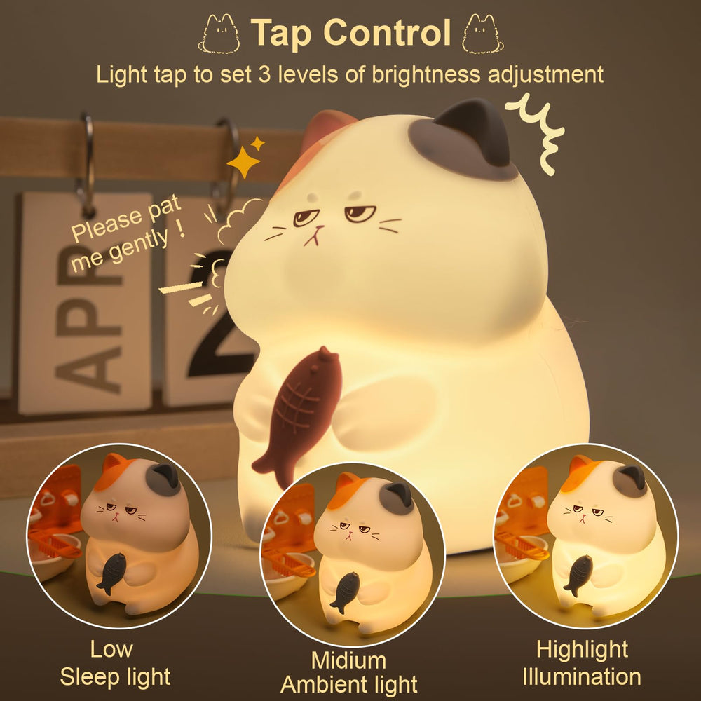 FAMIDUO Greedy Cat Night Light warm 3000-3500K glow protects eyes.