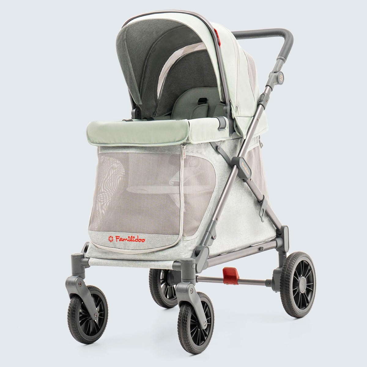 Familidoo Q1 5-point safety harness keeps kids and pets secure.
