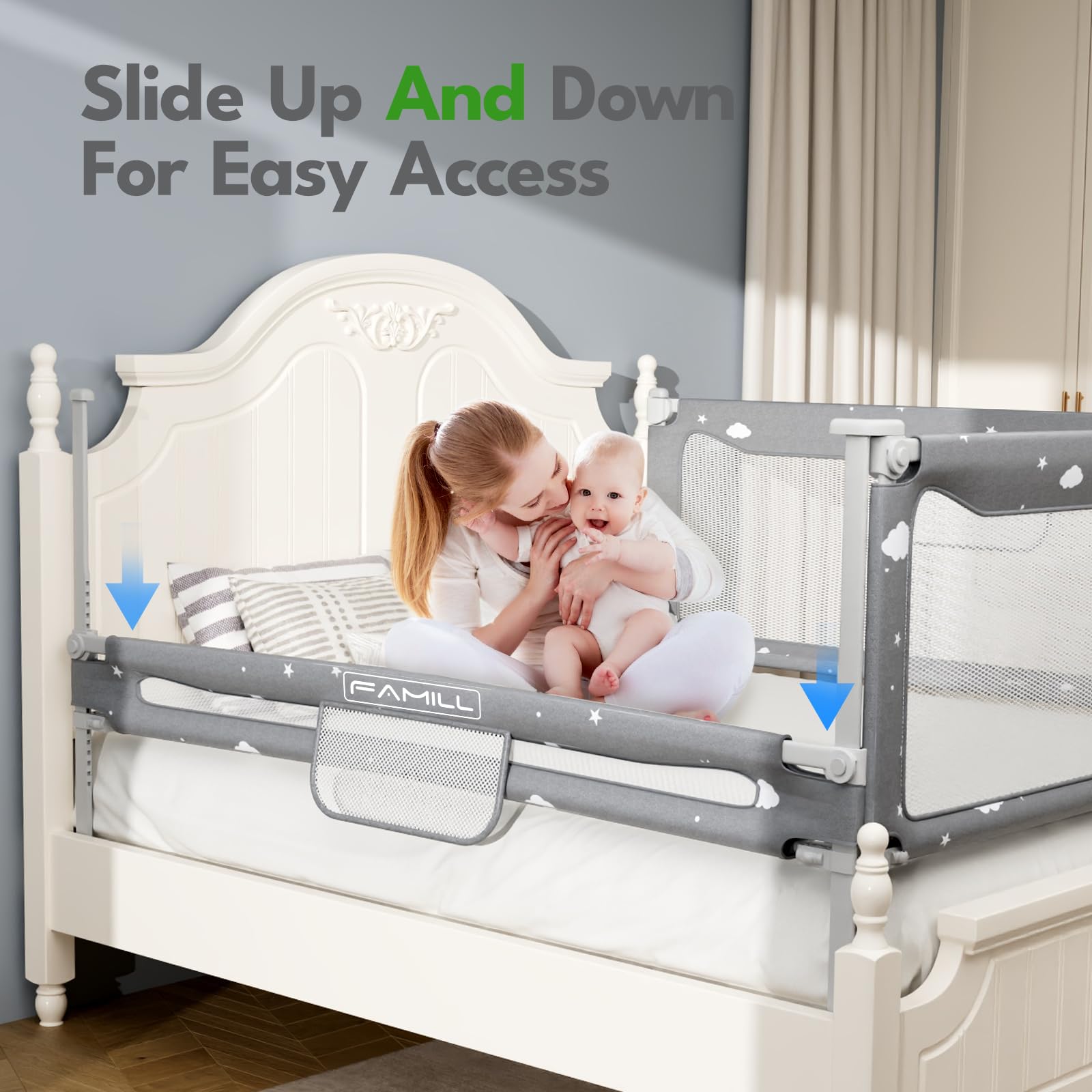 FAMILL bed rail breathable washable fabric promotes airflow and easy cleaning.