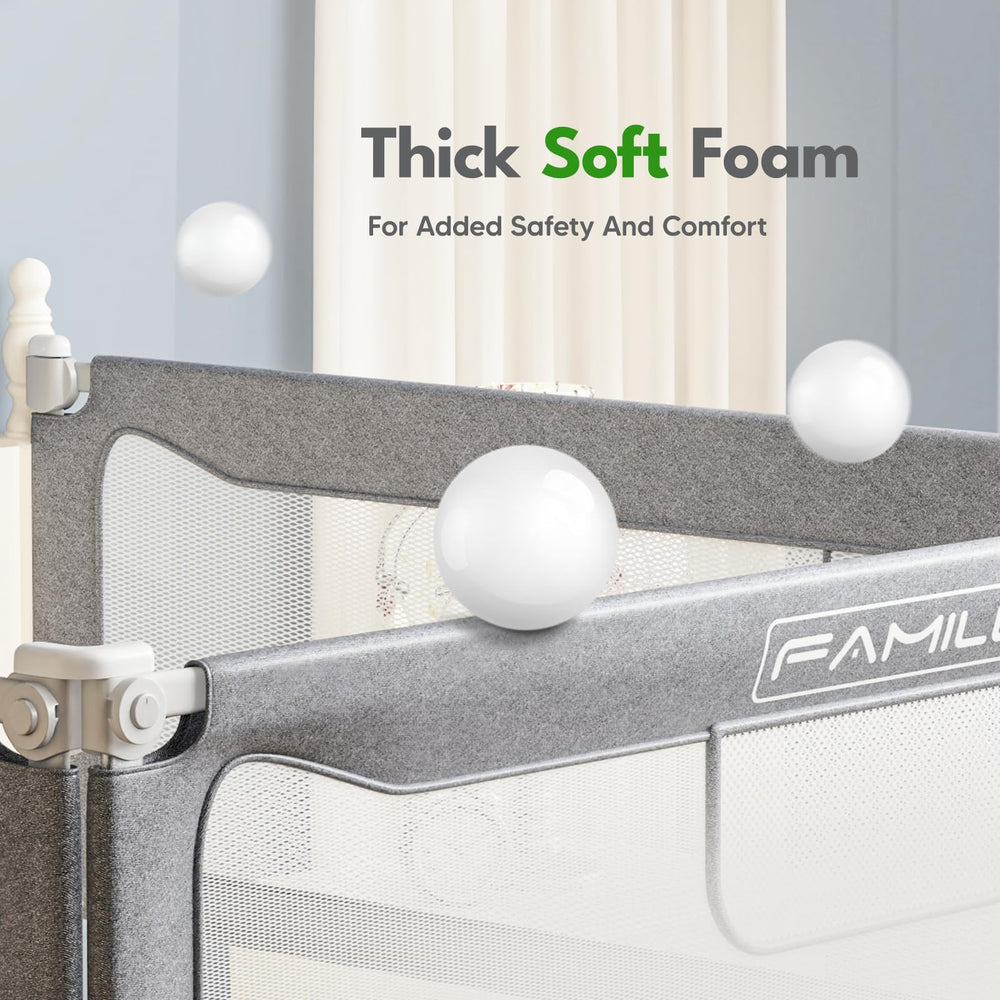 FAMILL bed rail gray fabric: breathable washable cover for easy cleaning.