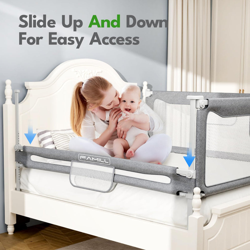 FAMILL bed rail grey fabric close-up with breathable, washable cover