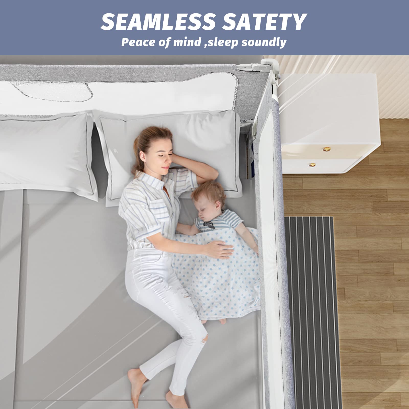 FAMILL bed rail lifting design showcasing easy one-sided access for bedtime routines.