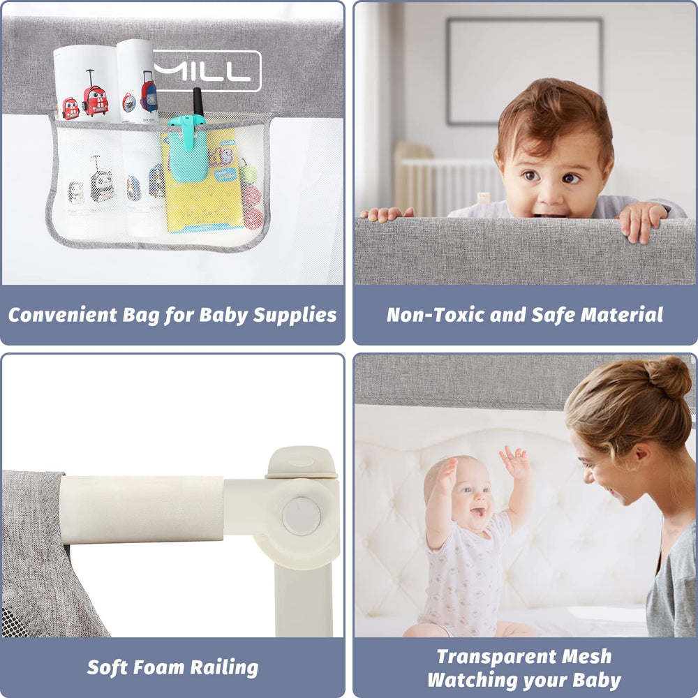 FAMILL bed rail compatible with mattresses from 39 to 82.7 inches for versatile fit.