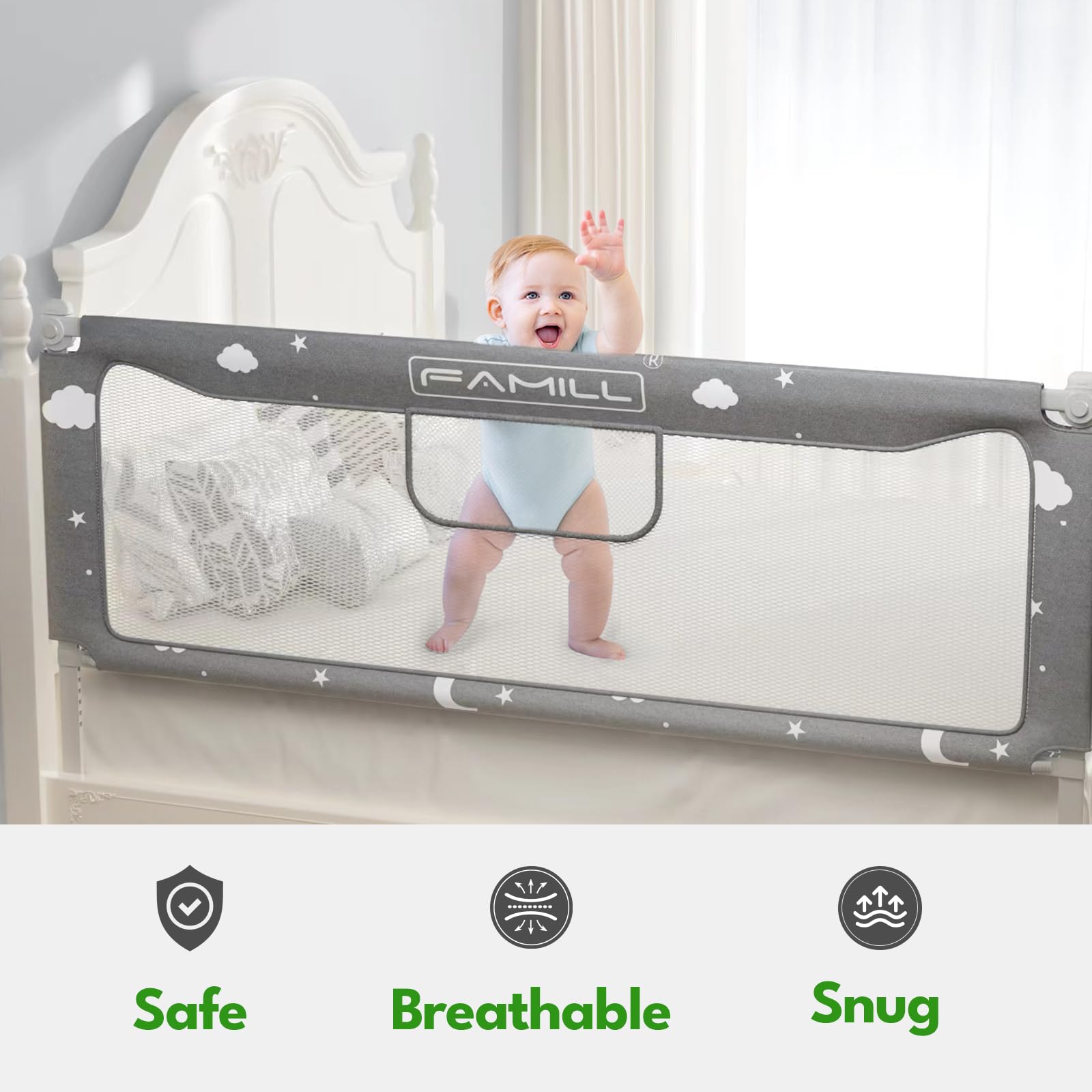 FAMILL bed rail quick-install in under 2 minutes for busy families.