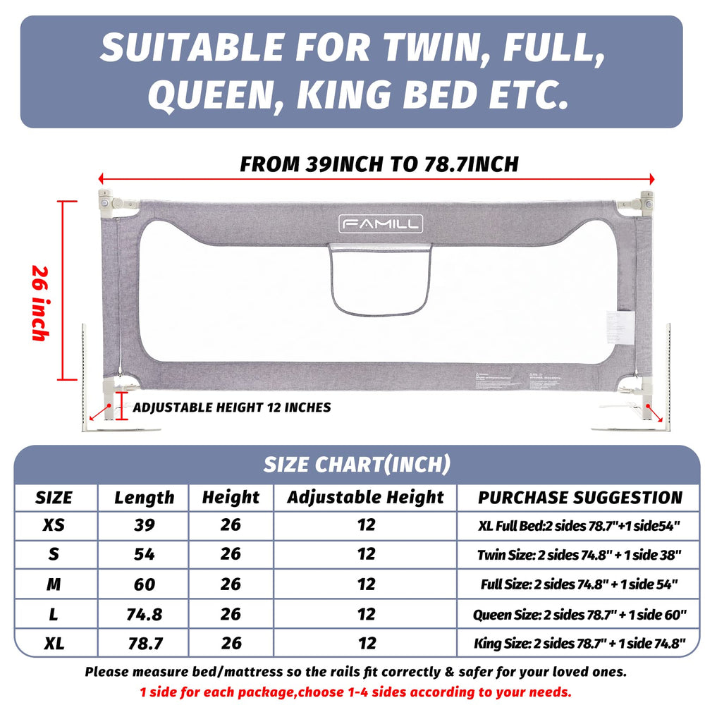 FAMILL bed rail stability base emphasizes a sturdy foundation for nighttime movement.
