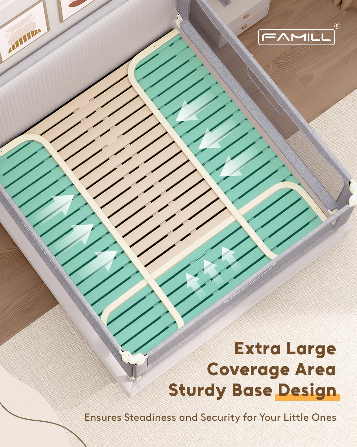 FAMILL bed rail toddlers one-side-lift enables easy access and secure side protection.