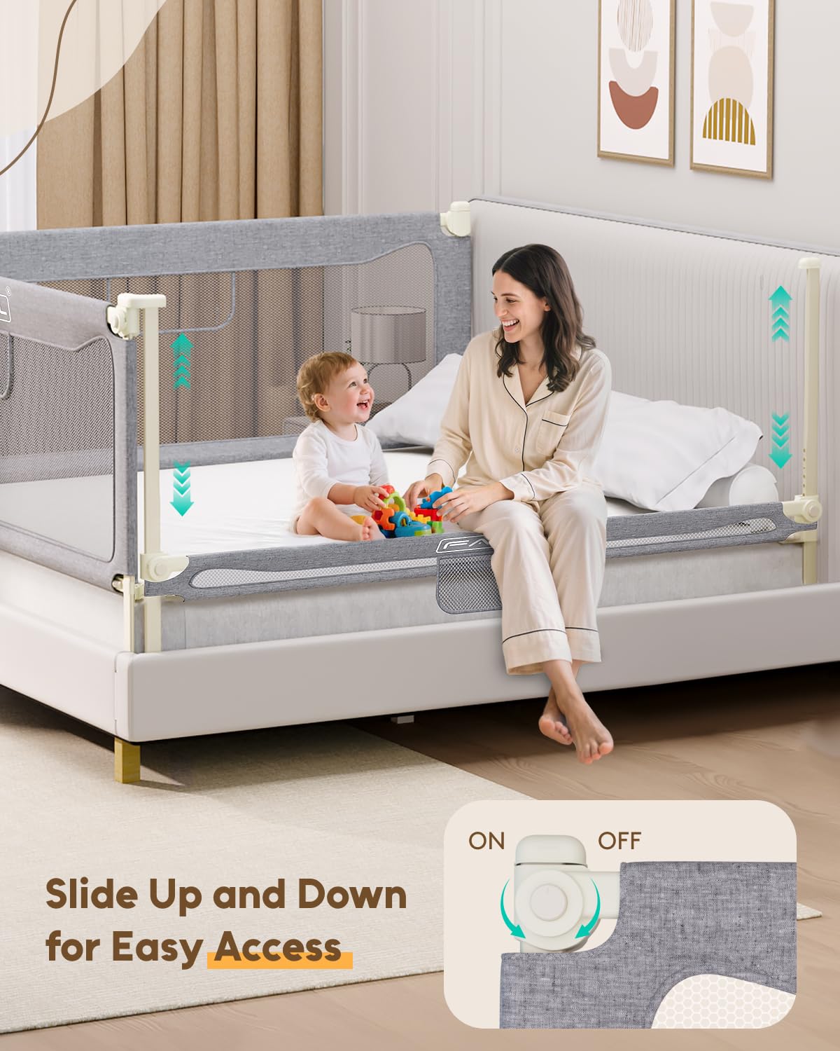 FAMILL bed rail toddlers cushioned-edge design protects little ones during sleep.