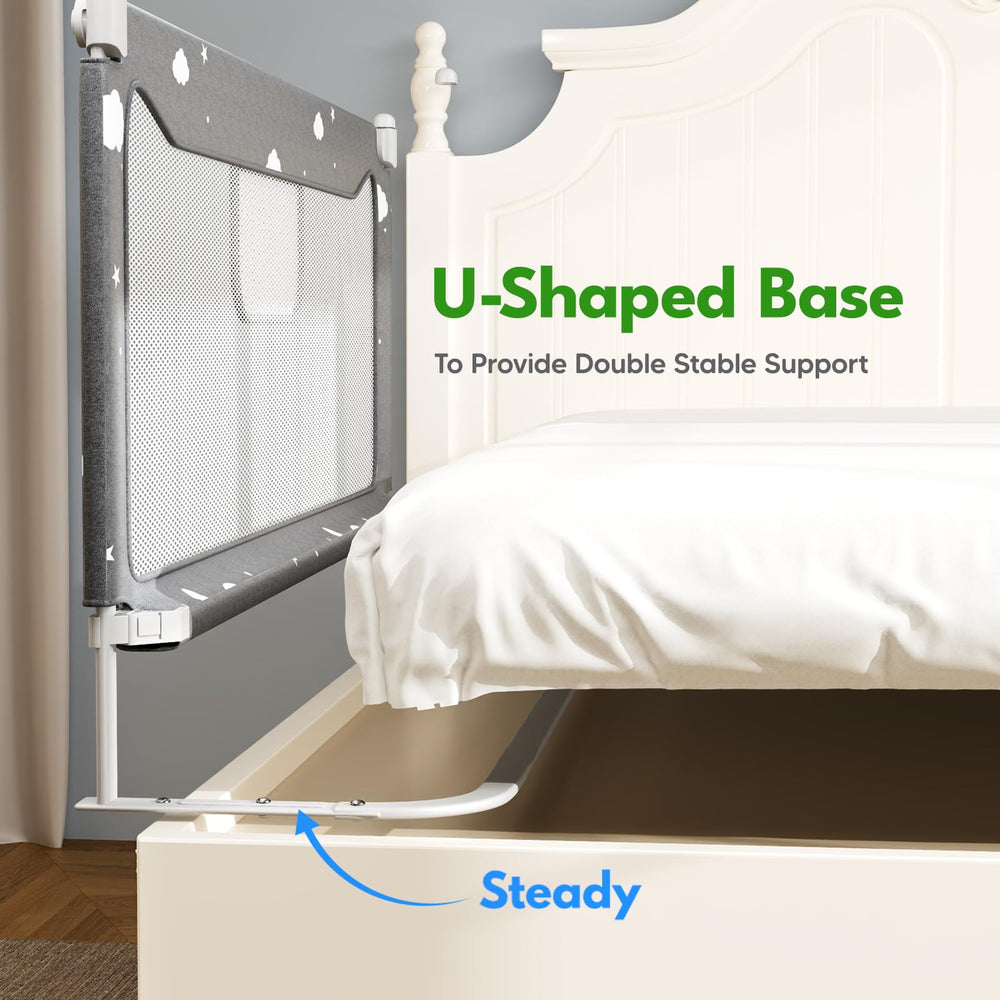 FAMILL bed rail with U-shaped base stabilizes against the mattress for secure sleep.