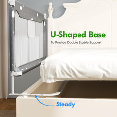 FAMILL bed rail with U-shaped base stabilizes against the mattress for secure sleep.