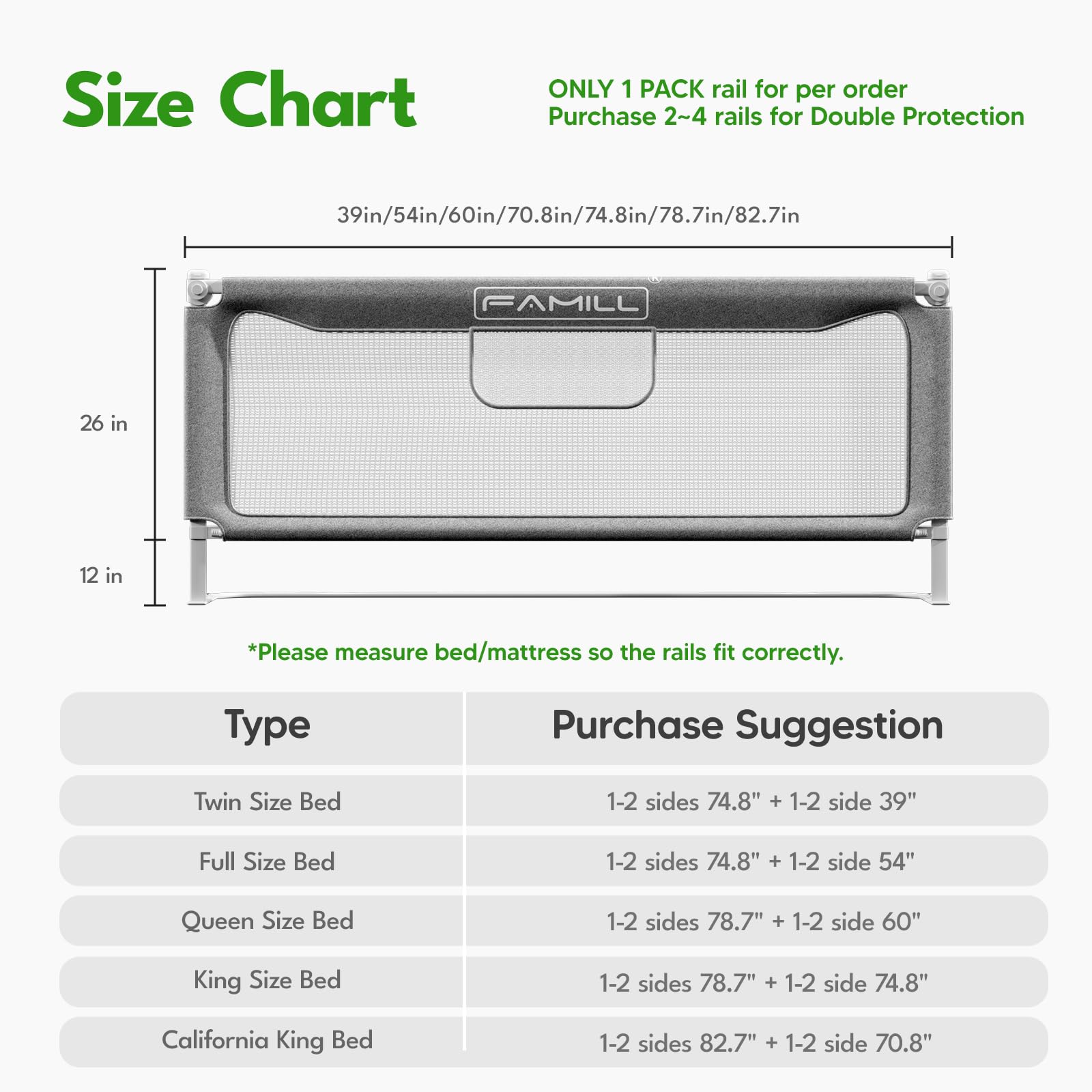 FAMILL bed rail universal fit on queen bed demonstrates versatile sizing