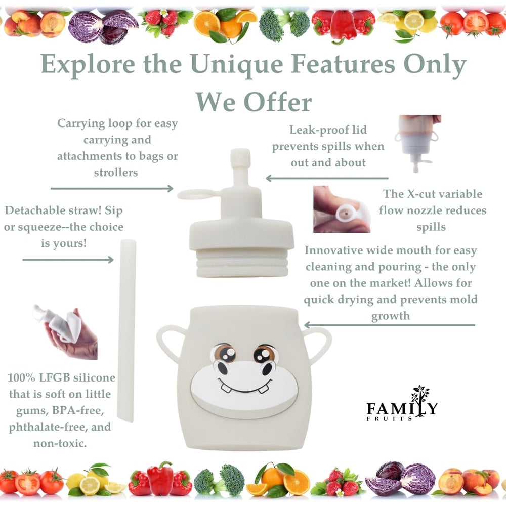 Family Fruits hippo-elephant design promotes fun self-feeding during meals