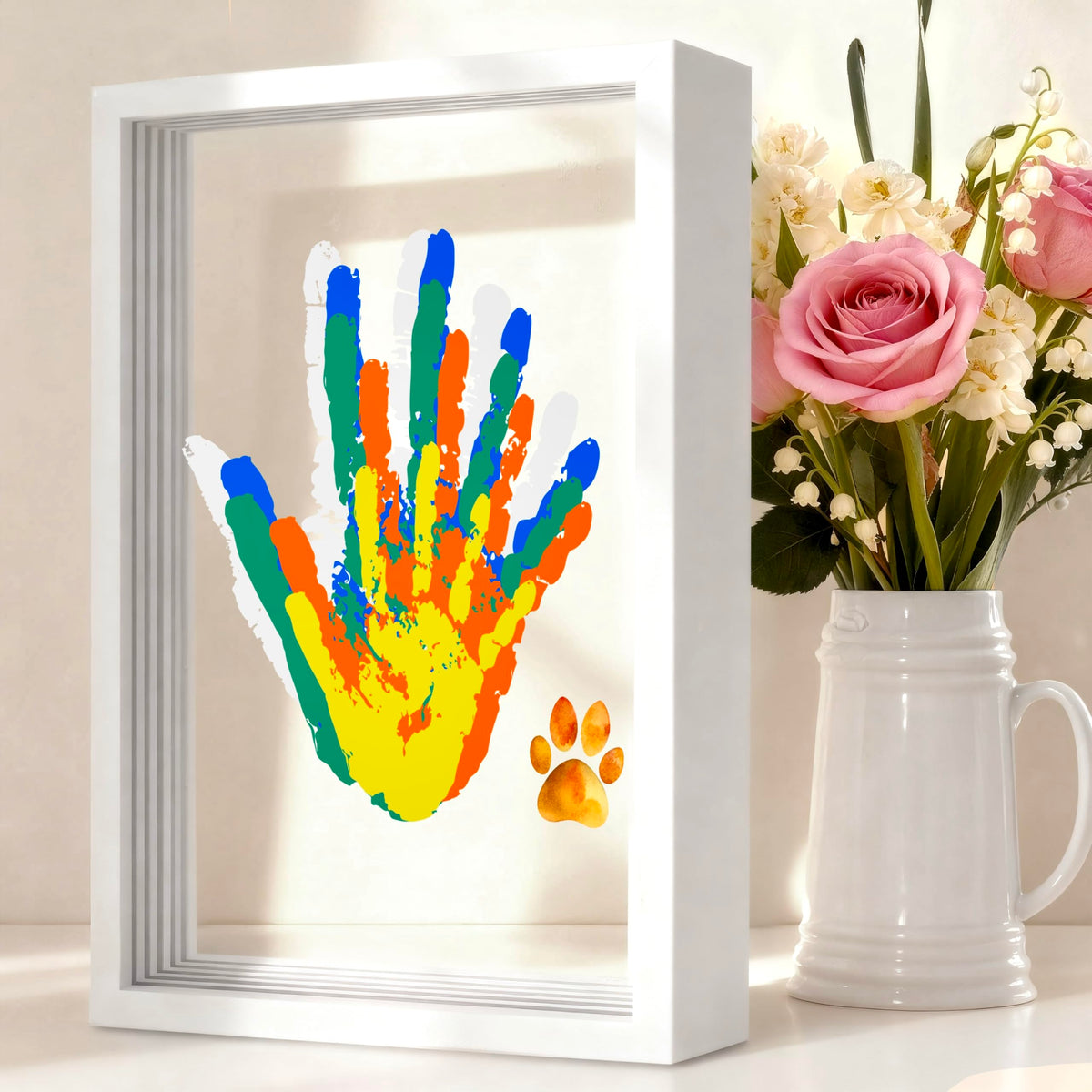 Family Handprint Kit wooden frame for a timeless family print display.