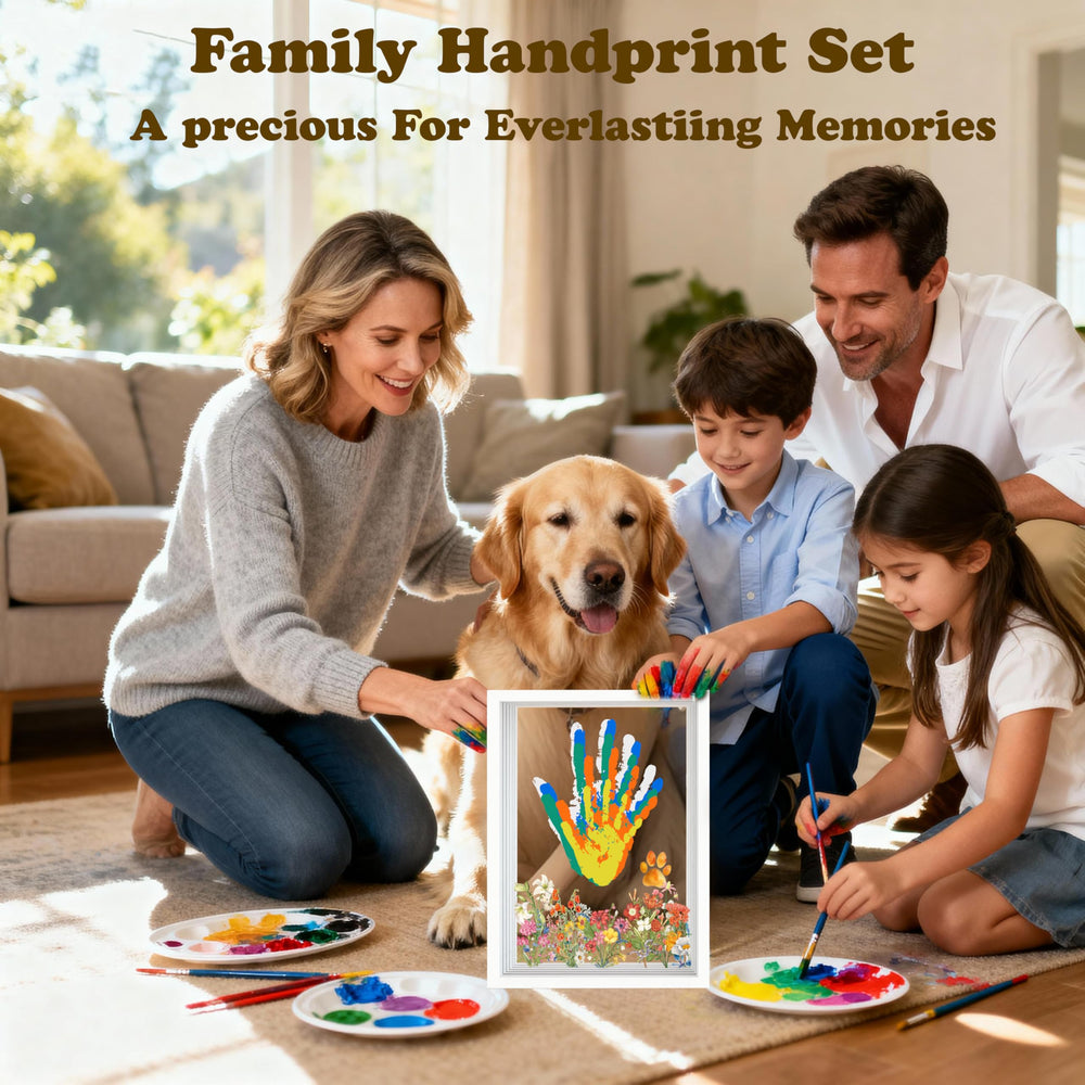 Family Handprint Kit soft-bristle brush helps smooth paints evenly.